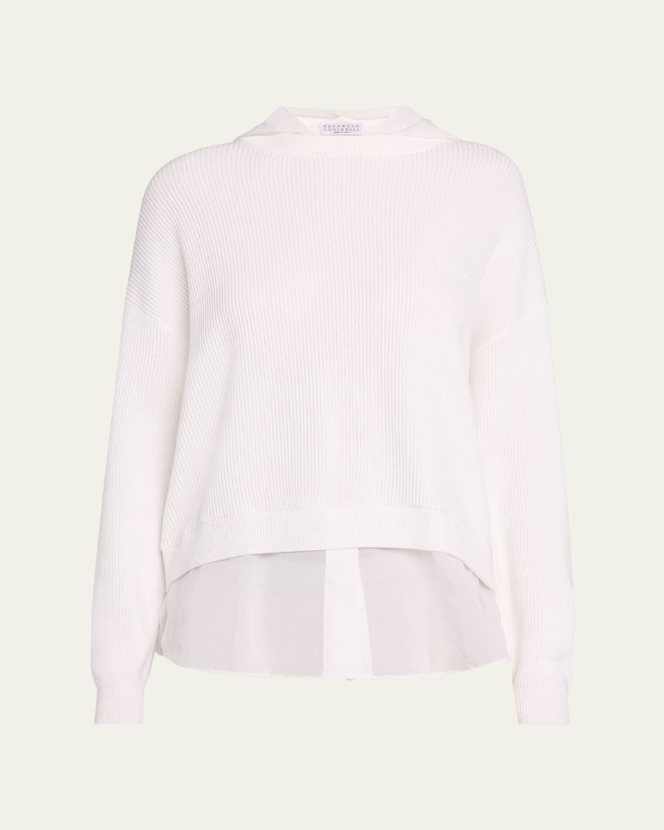 Organza-Hem Knit Hooded Sweater